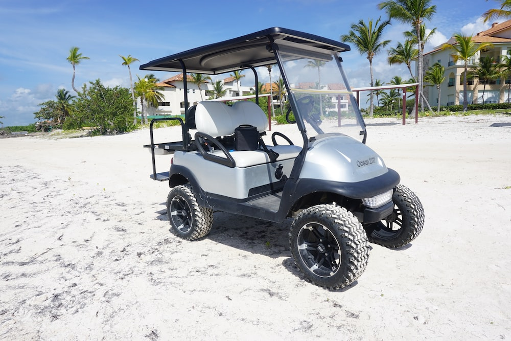 A golf cart at the beach